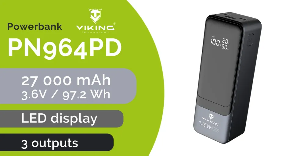 Viking powerbanka PN-964PD, 27000 mAh, černá