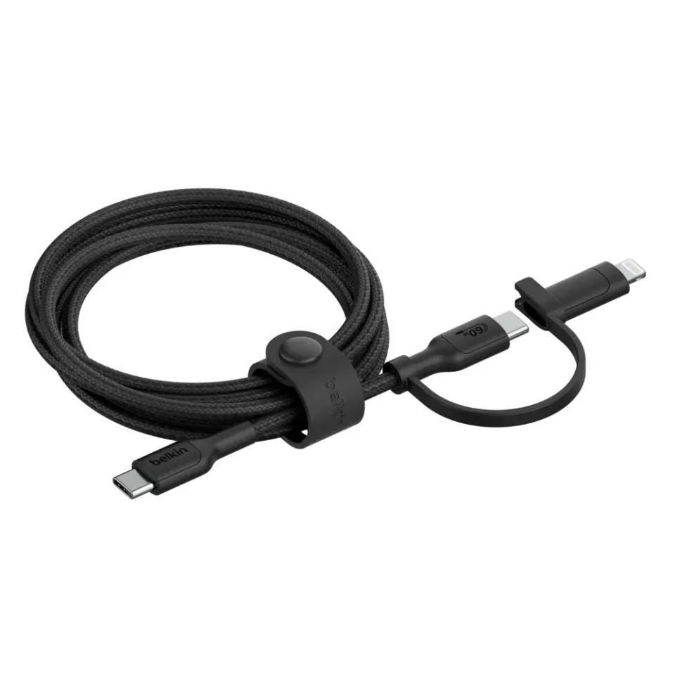 Belkin BOOST CHARGE PRO 2v1 USB-C a Lightning kabel, 1,5m, černý - odolný