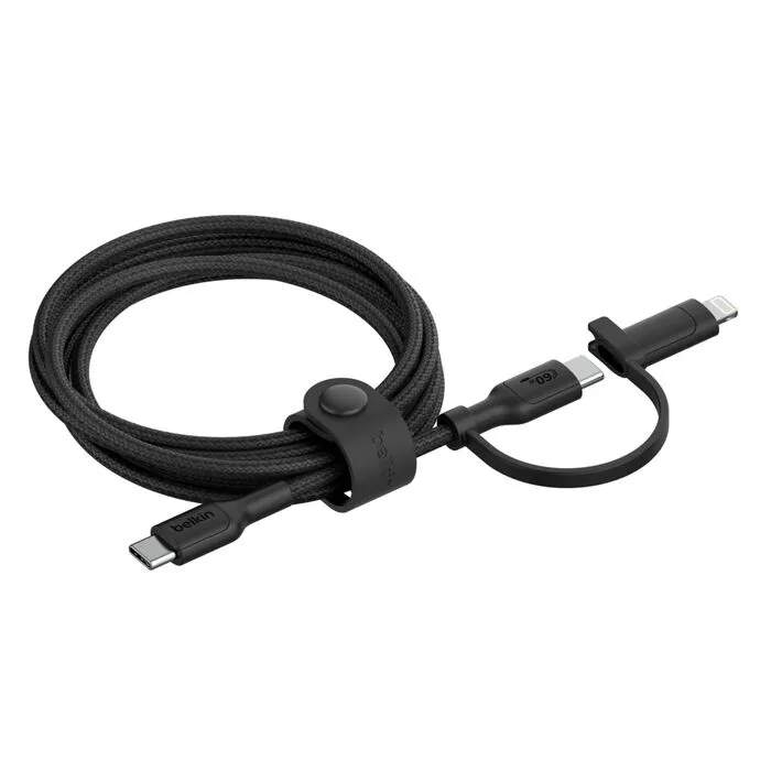 Belkin BOOST CHARGE PRO 2v1 USB-C a Lightning kabel, 1,5m, černý - odolný