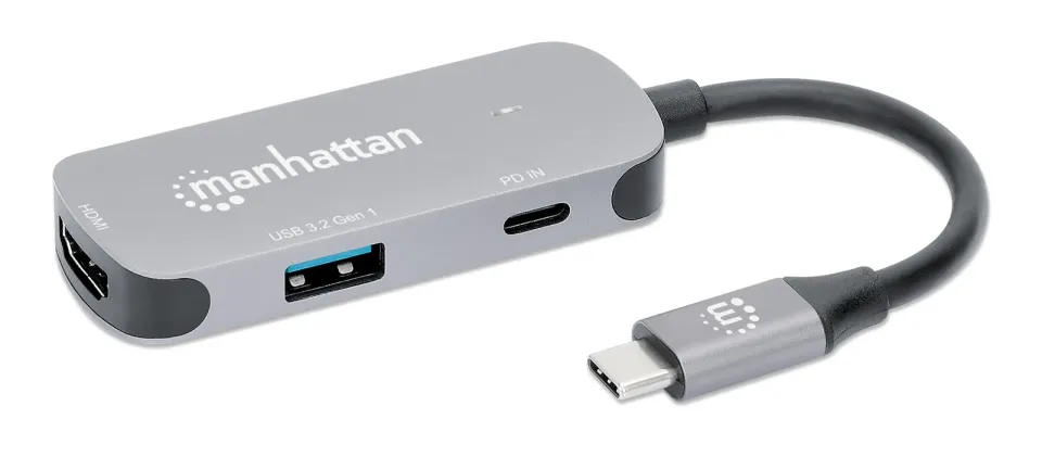 MANHATTAN Dokovací stanice USB-C 3v1, 1xHDMI, 1xUSB-C, 1xUSB, šedá