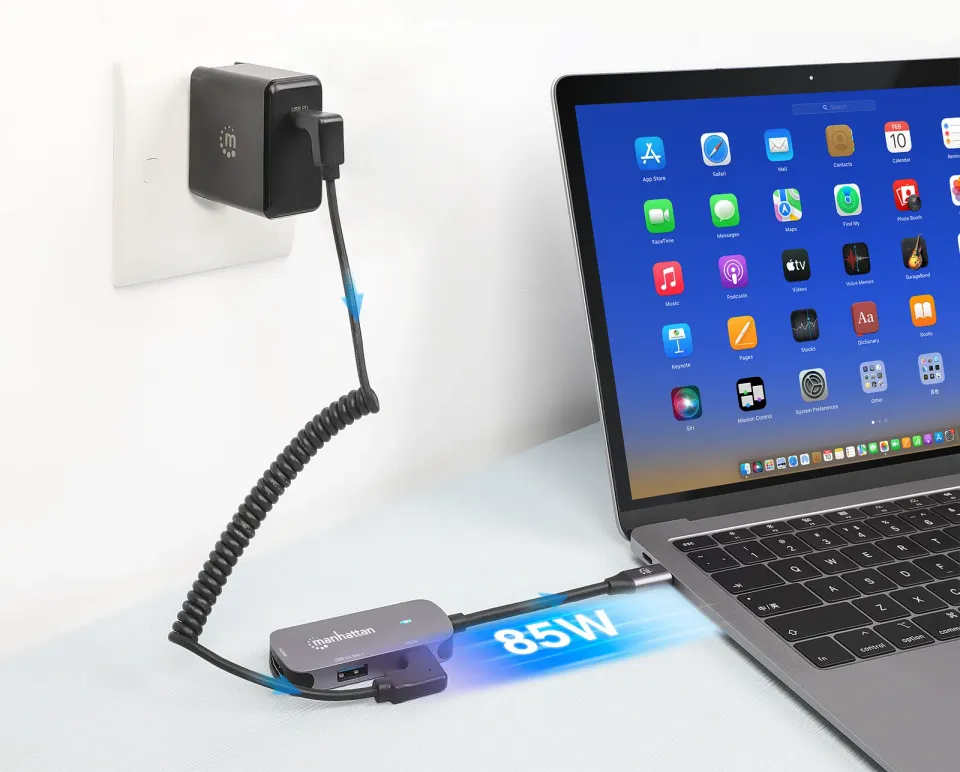 MANHATTAN Dokovací stanice USB-C 3v1, 1xHDMI, 1xUSB-C, 1xUSB, šedá