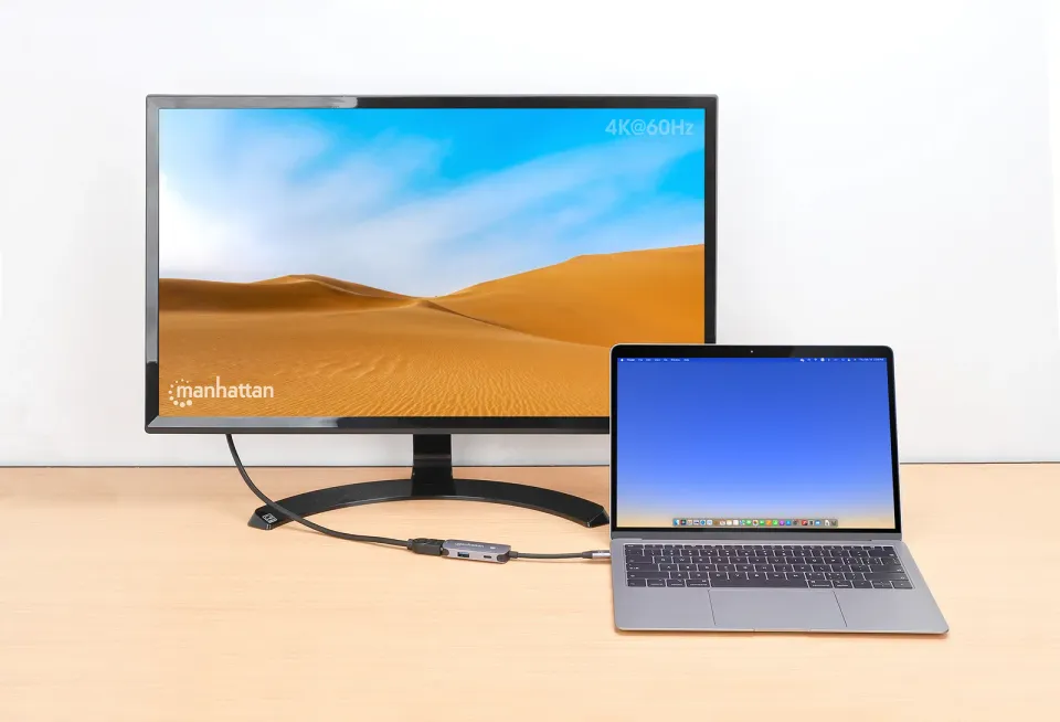 MANHATTAN Dokovací stanice USB-C 3v1, 1xHDMI, 1xUSB-C, 1xUSB, šedá