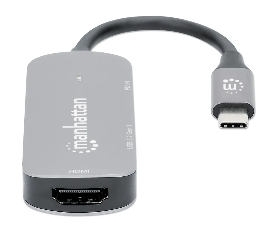 MANHATTAN Dokovací stanice USB-C 3v1, 1xHDMI, 1xUSB-C, 1xUSB, šedá