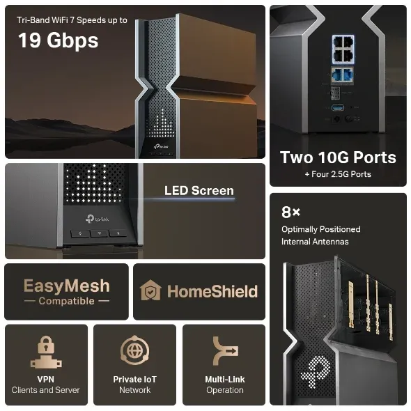 TP-Link Archer BE800 - BE19000 WiFi 7 router, 1x 10GWAN, 4x 2.5GLAN, 1x 10GLAN/S