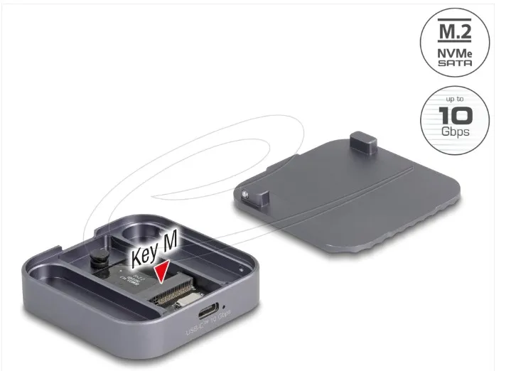 Delock Magnetický kryt USB Type-C, 10 Gbps, 1 x SSD M.2 NVMe nebo SATA