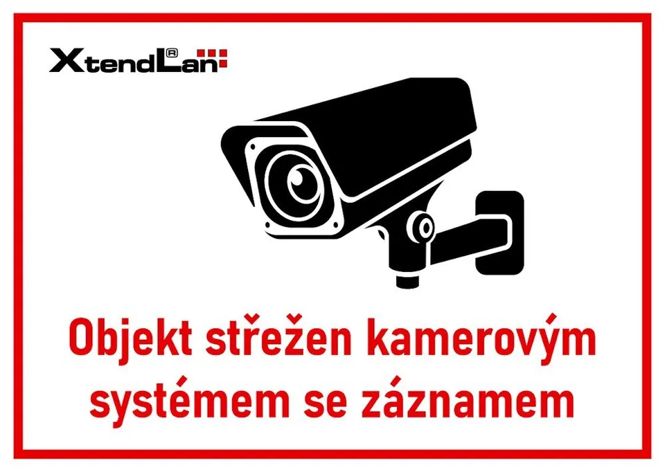 XtendLan Bezpečnostní tabulka (samolepka) pro kamerové systémy, transparentní, 210x150mm
