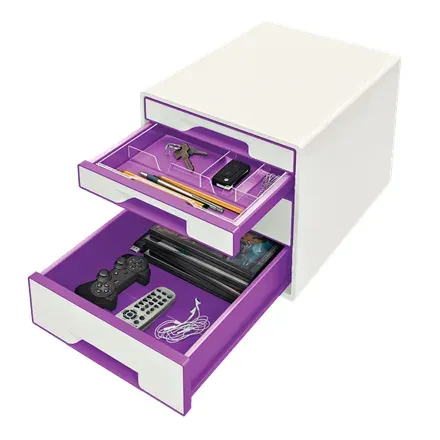 LEITZ Zásuvkový box WOW CUBE, 4 zásuvky, purpurová