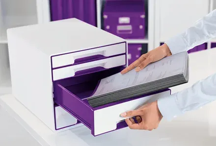LEITZ Zásuvkový box WOW CUBE, 4 zásuvky, purpurová