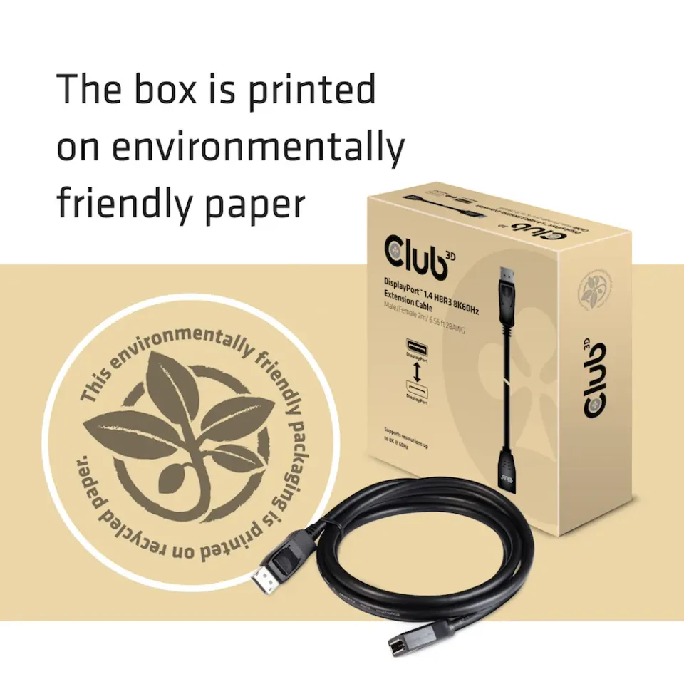 Club3D Kabel prodlužovací DisplayPort 1.4 HBR3 8K60Hz (M/F), 2m, 28 AWG