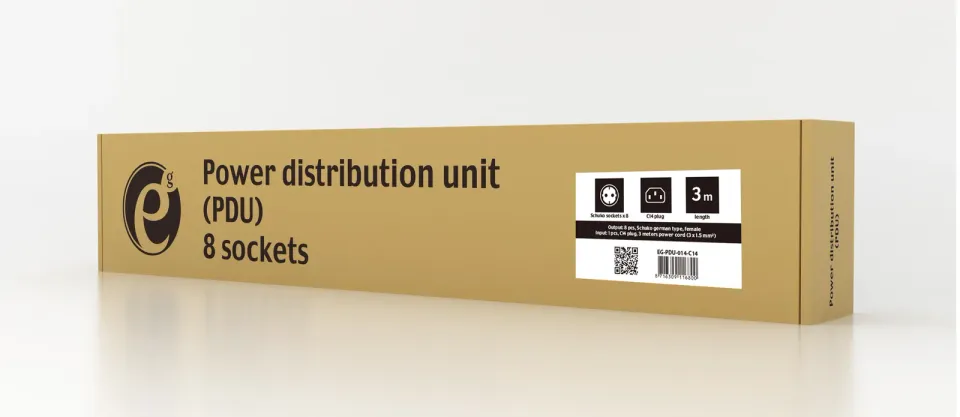 GEMBIRD rozvodná jednotka PDU s 8 zásuvkami Schuko, výška 1U, 10 A, zástrčka C14