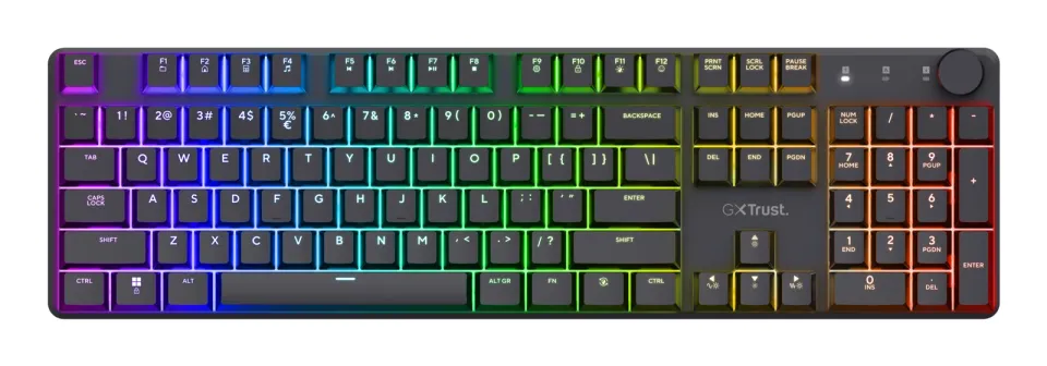 TRUST Herní klávesnice GXT 868 TORIX, Bezdrátová RF 2.4GHz, USB-C, US