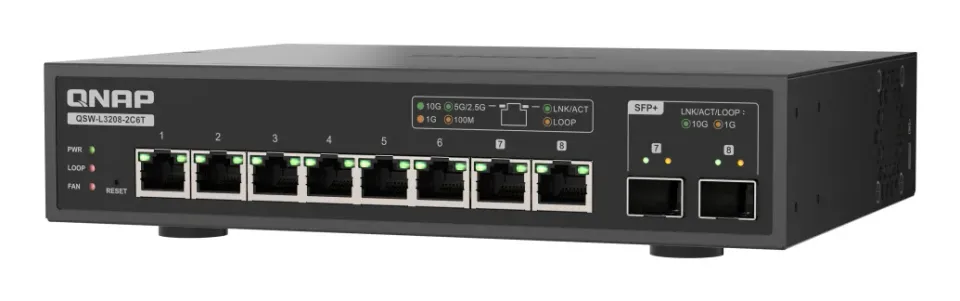 QNAP switch QSW-L3208-2C6T (6x 10GbE port, 2x 10G SFP+/NBASE-T Combo, Lite Managed)