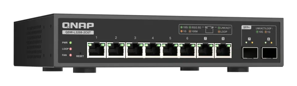 QNAP switch QSW-L3208-2C6T (6x 10GbE port, 2x 10G SFP+/NBASE-T Combo, Lite Managed)