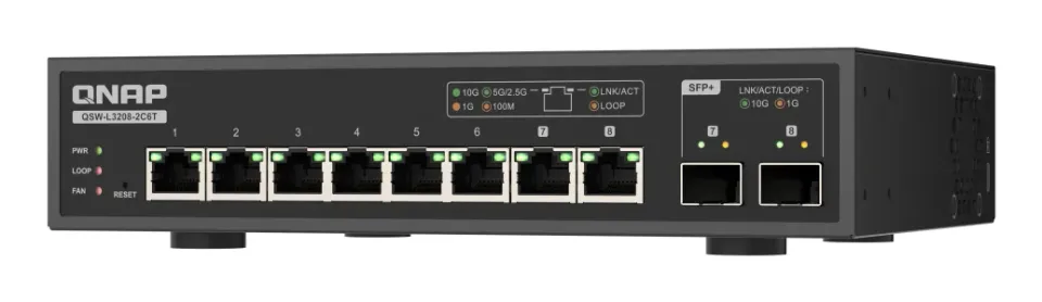 QNAP switch QSW-L3208-2C6T (6x 10GbE port, 2x 10G SFP+/NBASE-T Combo, Lite Managed)