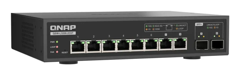 QNAP switch QSW-L3208-2C6T (6x 10GbE port, 2x 10G SFP+/NBASE-T Combo, Lite Managed)