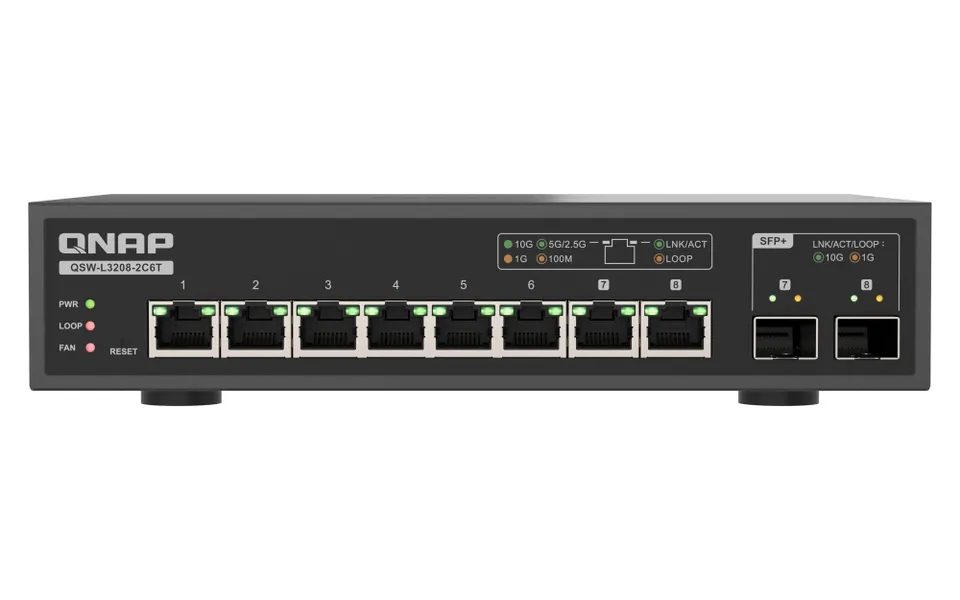 QNAP switch QSW-L3208-2C6T (6x 10GbE port, 2x 10G SFP+/NBASE-T Combo, Lite Managed)