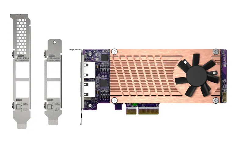 QNAP QM2 series, 2 x PCIe 2280 M.2 SSD slots, PCIe Gen3 x 4 , 2 x Intel I225LM 2.5GbE NBASE-T port