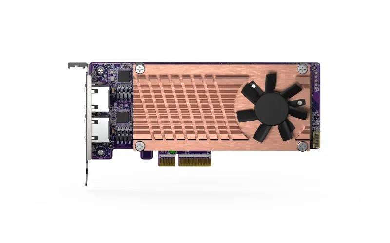 QNAP QM2 series, 2 x PCIe 2280 M.2 SSD slots, PCIe Gen3 x 4 , 2 x Intel I225LM 2.5GbE NBASE-T port