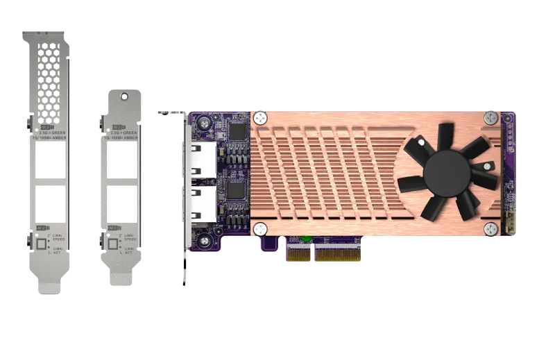 QNAP QM2 series, 2 x PCIe 2280 M.2 SSD slots, PCIe Gen3 x 4 , 2 x Intel I225LM 2.5GbE NBASE-T port