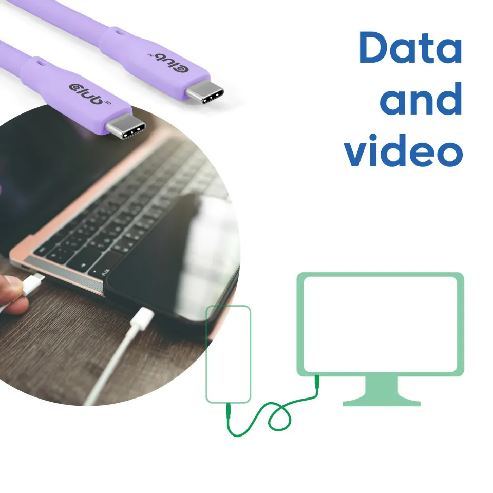 Club3D Kabel USB-C 4.0, 20Gbps, 4K60Hz, PD 240W, 2m, fialová