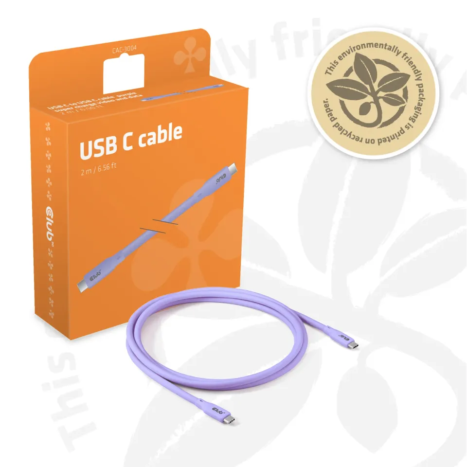 Club3D Kabel USB-C 4.0, 20Gbps, 4K60Hz, PD 240W, 2m, fialová