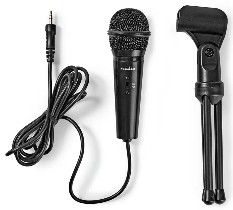 NEDIS stolní všesměrový mikrofon/ tlačítko ON/OFF/ s tříramenným stojanem/ 3,5mm jack/ citlivost -30dB/ černý