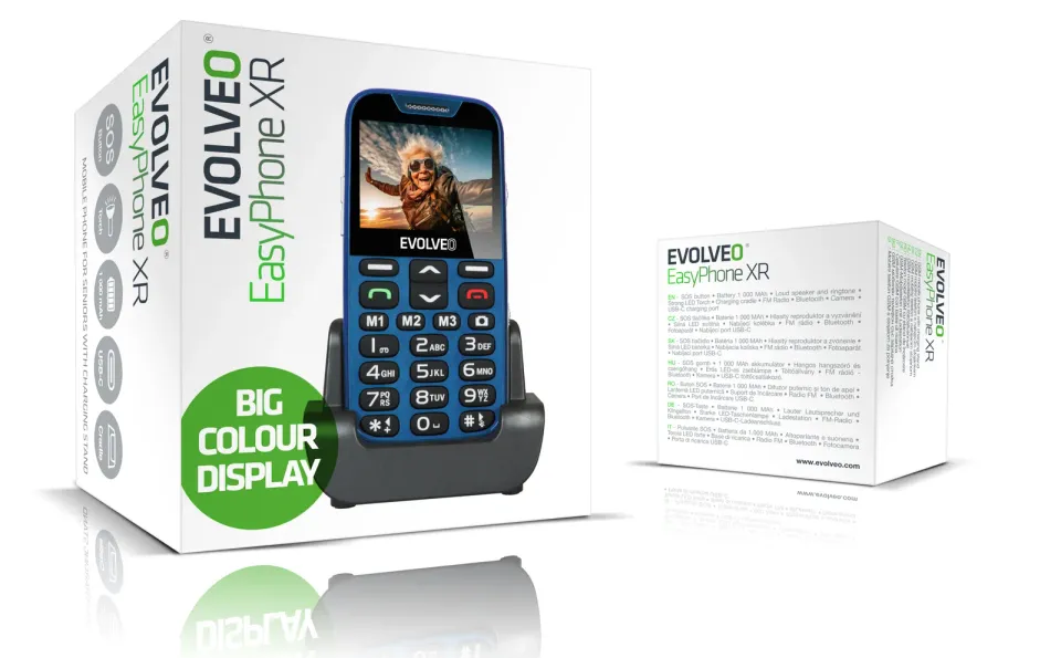 EVOLVEO EasyPhone XR, telefon pro seniory s nabíjecím stojánkem, 2,3" 320 x 240/