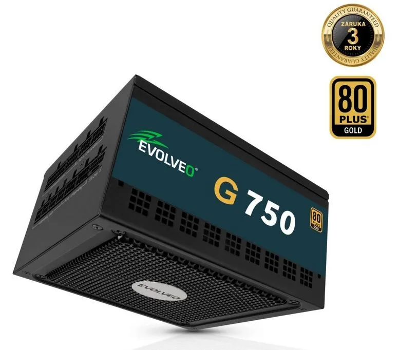 EVOLVEO G750 zdroj 750W, 80+ GOLD, ATX 3.1, PCIe 5.1, aPFC, 140mm ventilátor, mo (G750-BK)