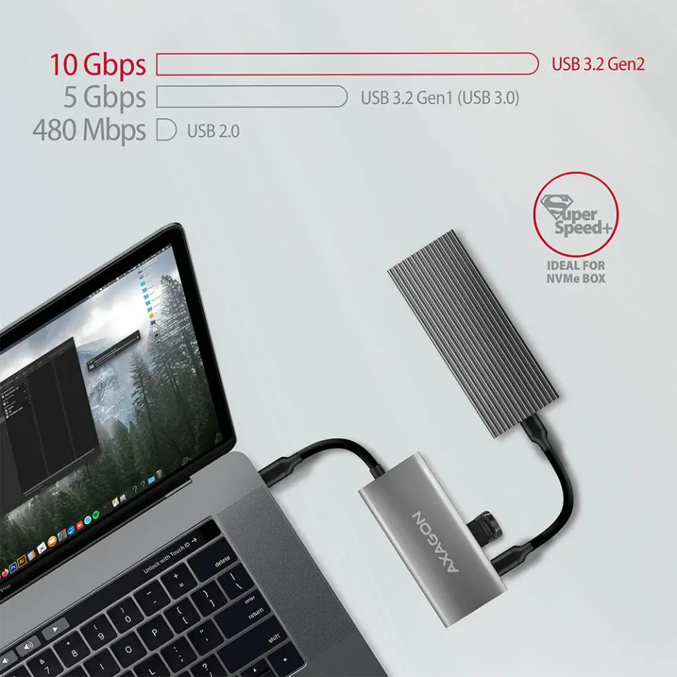 AXAGON HMC-4G2, USB-C 3.2 Gen 2 10 Gb/s hub, porty 2x USB-A + 2x USB-C, kabel US