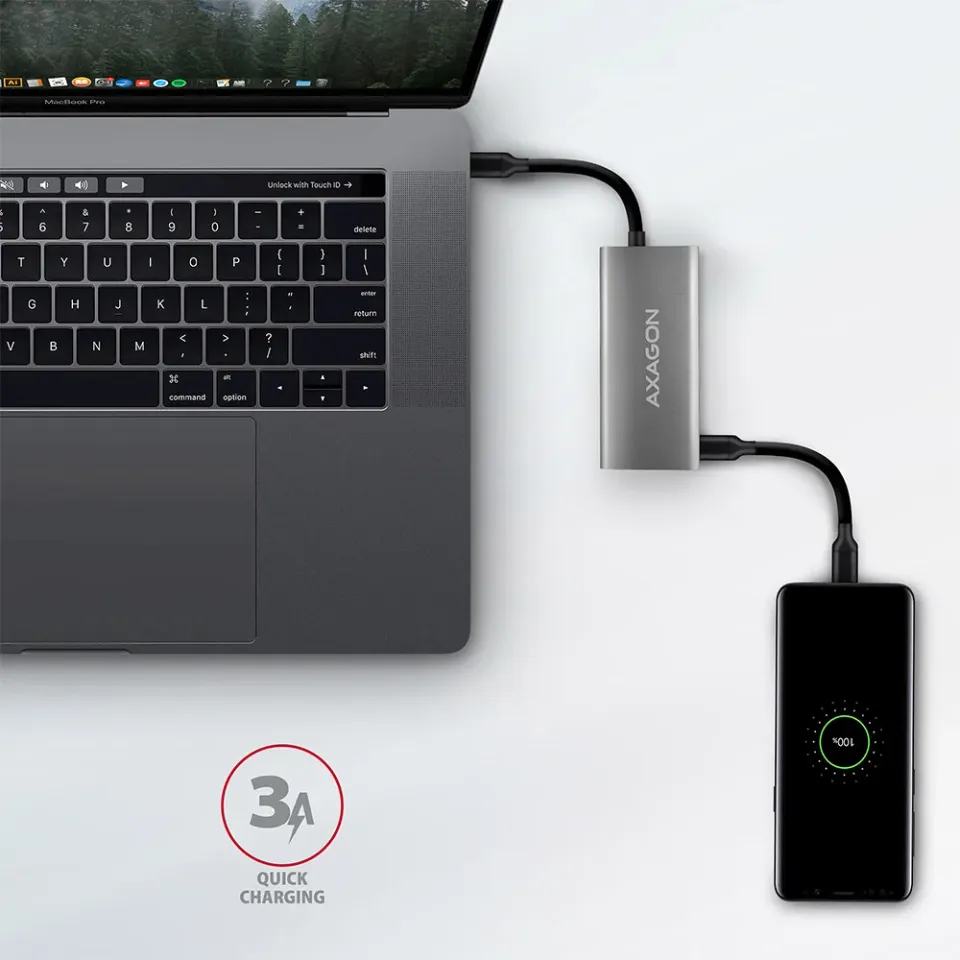 AXAGON HMC-4G2, USB-C 3.2 Gen 2 10 Gb/s hub, porty 2x USB-A + 2x USB-C, kabel US