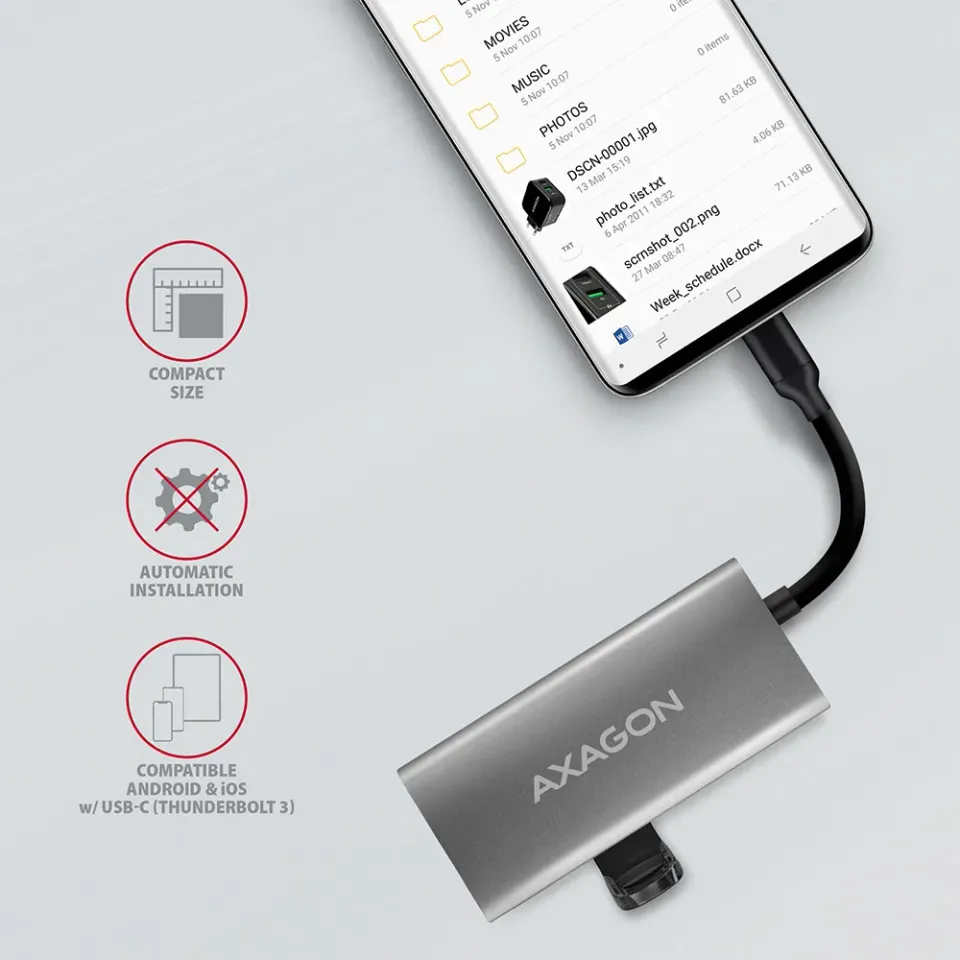 AXAGON HMC-4G2, USB-C 3.2 Gen 2 10 Gb/s hub, porty 2x USB-A + 2x USB-C, kabel US