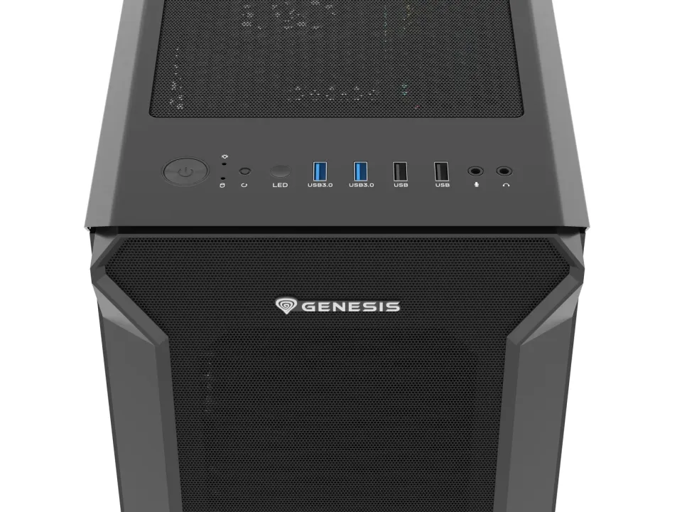 Počítačová skříň Genesis IRID 505F/Midi Tower/Transpar./Černá