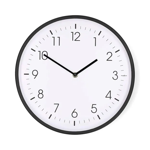 Nedis CLWA1226BK - Nástěnné hodiny | Průměr: 300 mm | Plast | Tichý pohyb | Čern