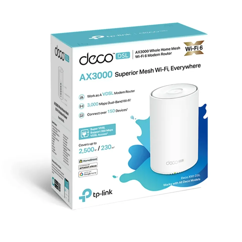 TP-Link Deco X50-DSL VDSL2/ADSL Modem AX3000 Meshový Wi-Fi 6 systém pro chytré d