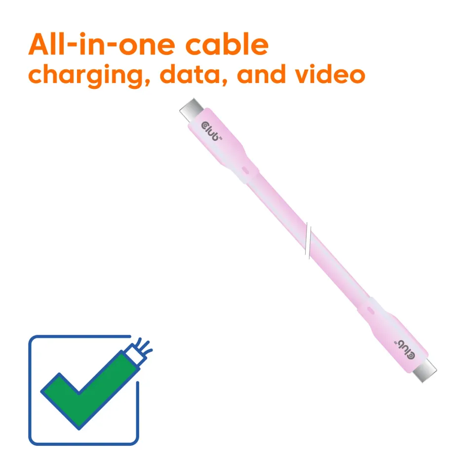Club3D Kabel USB-C 4.0, 20Gbps, 4K60Hz, PD 240W, 2m, růžová