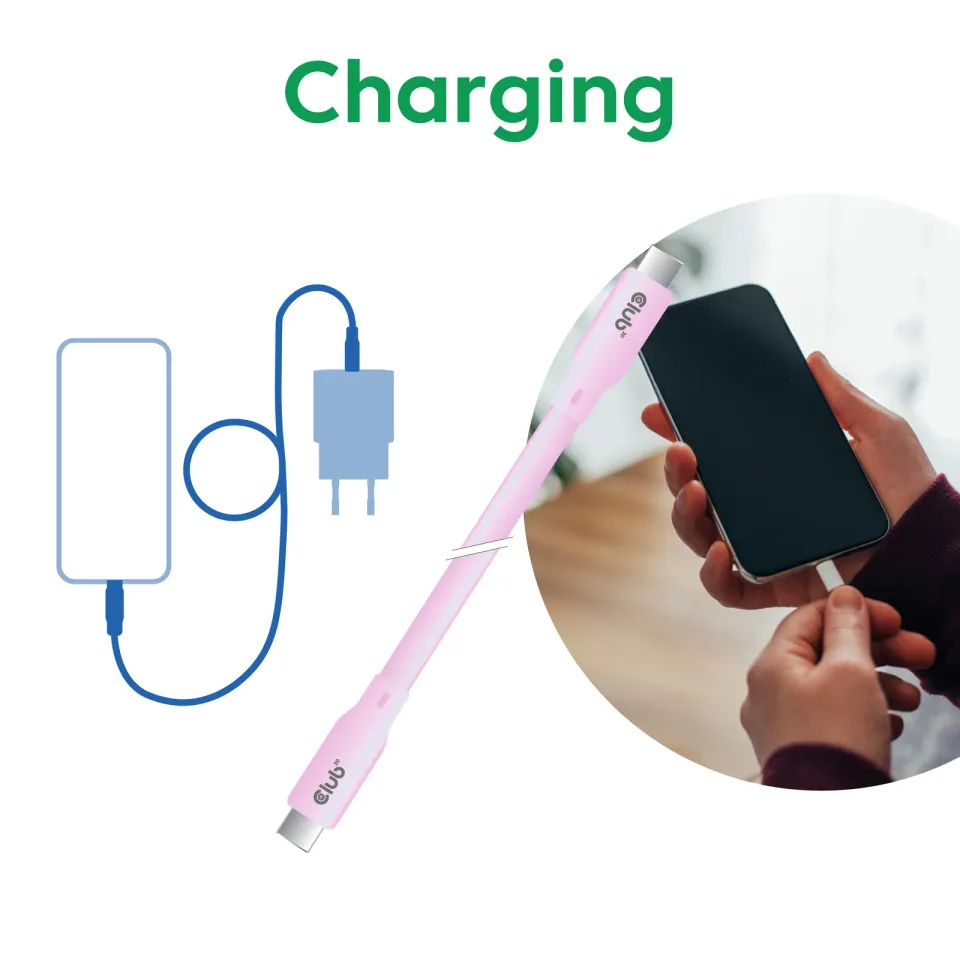 Club3D Kabel USB-C 4.0, 20Gbps, 4K60Hz, PD 240W, 2m, růžová
