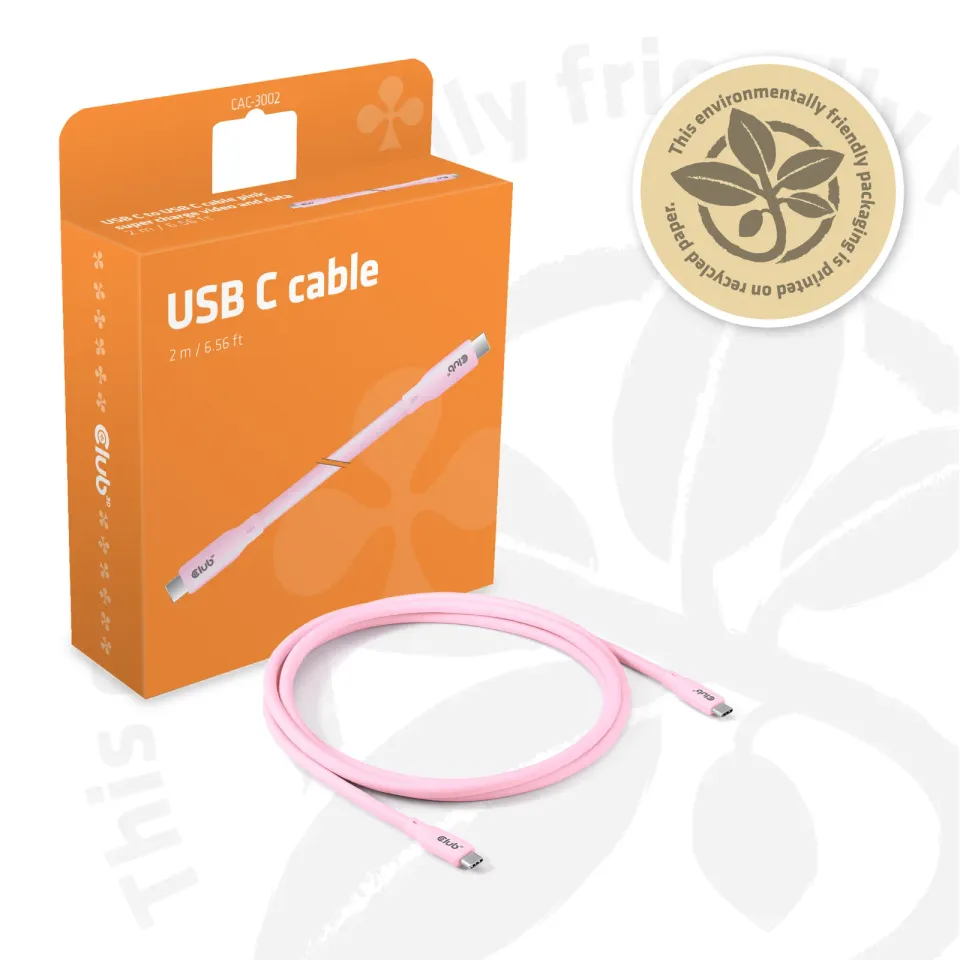 Club3D Kabel USB-C 4.0, 20Gbps, 4K60Hz, PD 240W, 2m, růžová