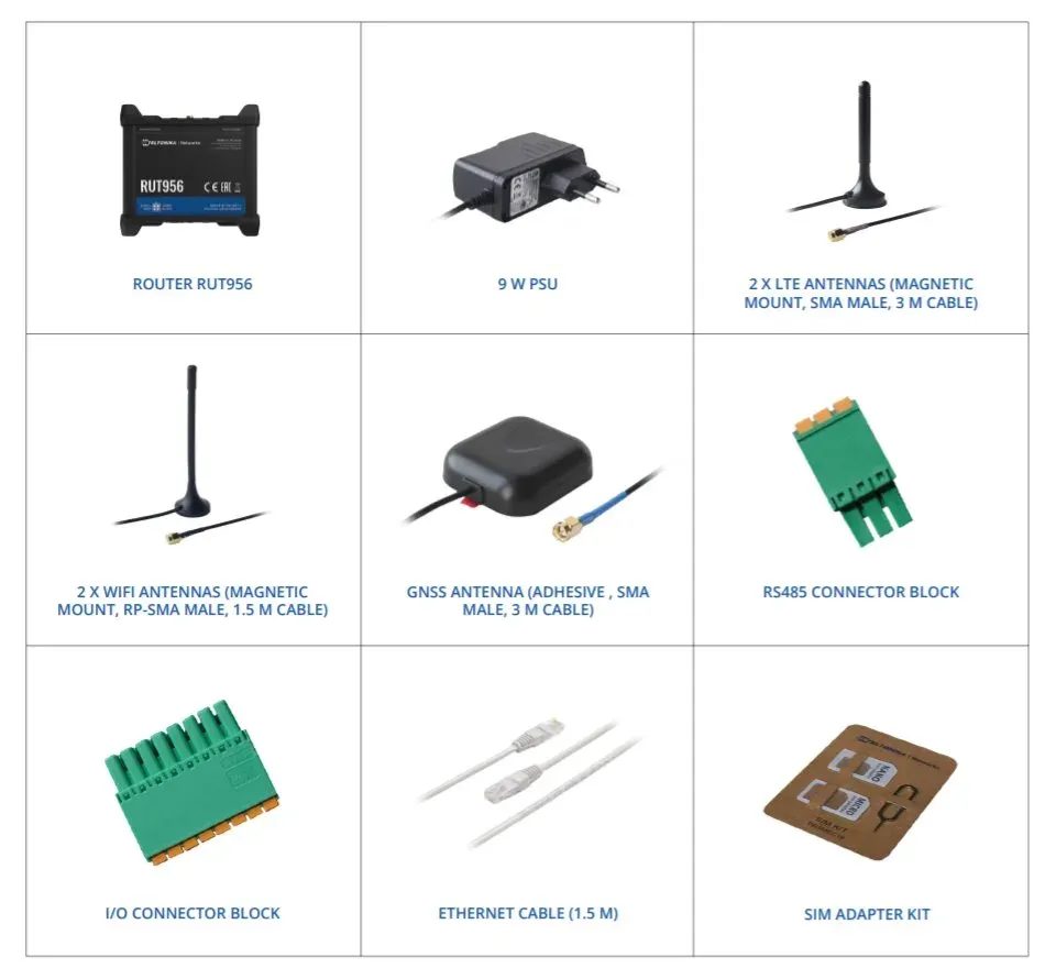 Teltonika LTE Wi-Fi Router RUT956, 2,4 GHz, 802.11b/g/n, 2/3/4G, LTE, GPS, 4x DI/DO