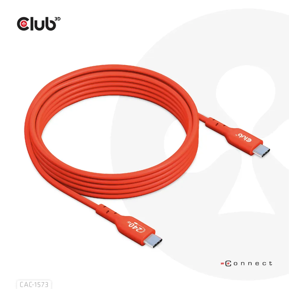 Club3D kabel USB-C, Oboustranný USB-IF Certifikovaný data kabel, Data 480Mb,PD 240W(48V/5A) EPR M/M 2m
