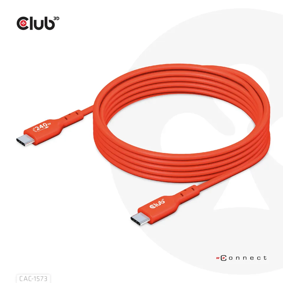 Club3D kabel USB-C, Oboustranný USB-IF Certifikovaný data kabel, Data 480Mb,PD 240W(48V/5A) EPR M/M 2m