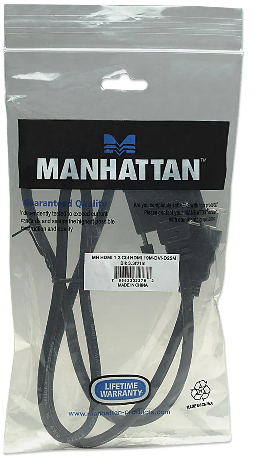 Manhattan kabel HDMI na DVI-D, Dual Link, 1m, černá