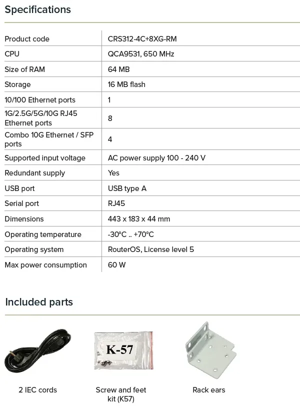MIKROTIK Cloud Router Switch CRS312-4C+8XG-RM