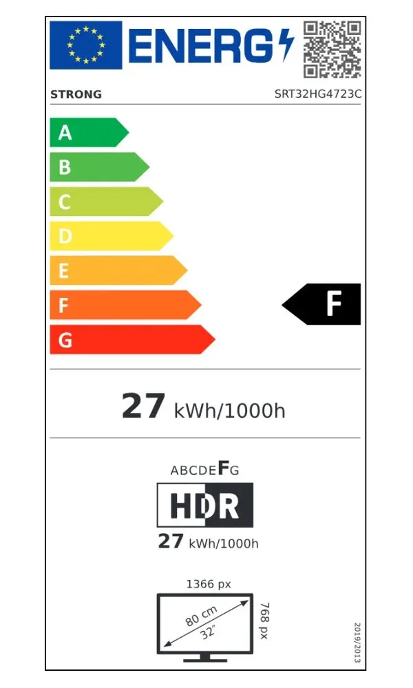 STRONG SMART LED TV 32"/ SRT32HG4723C/ HDR/ 1366x768/ DVB-T2/C/S2/ H.265/HEVC/ 2x HDMI/ USB/ Wi-Fi/ LAN/ F/ 12V GoogleTV