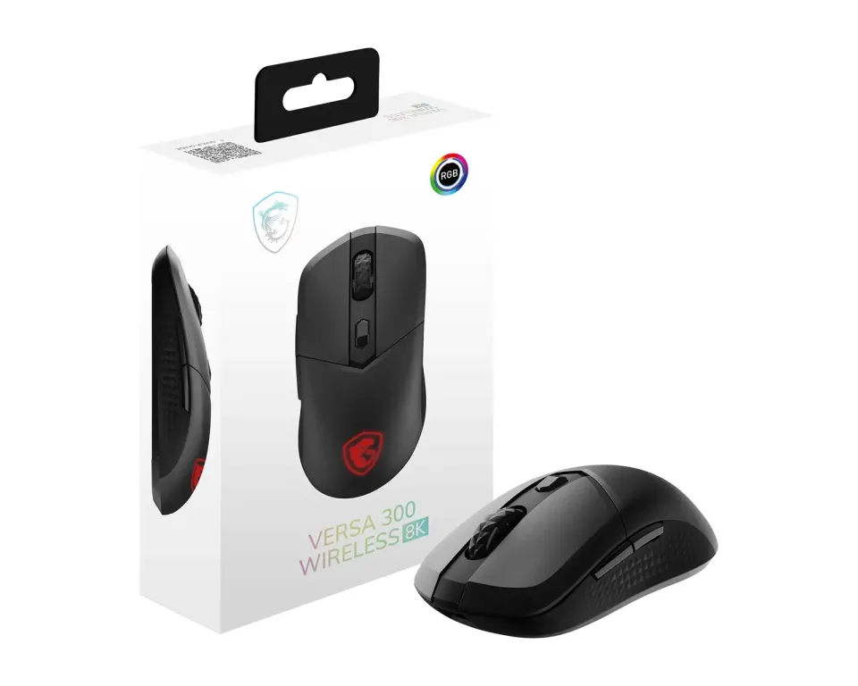 MSI herní myš VERSA 300 Wireless 8K/ bezdrátová/ 26.000 dpi/ 2,4GHz/ BT5.3/ USB/ RGB podsvícení/ 6 tlačítek