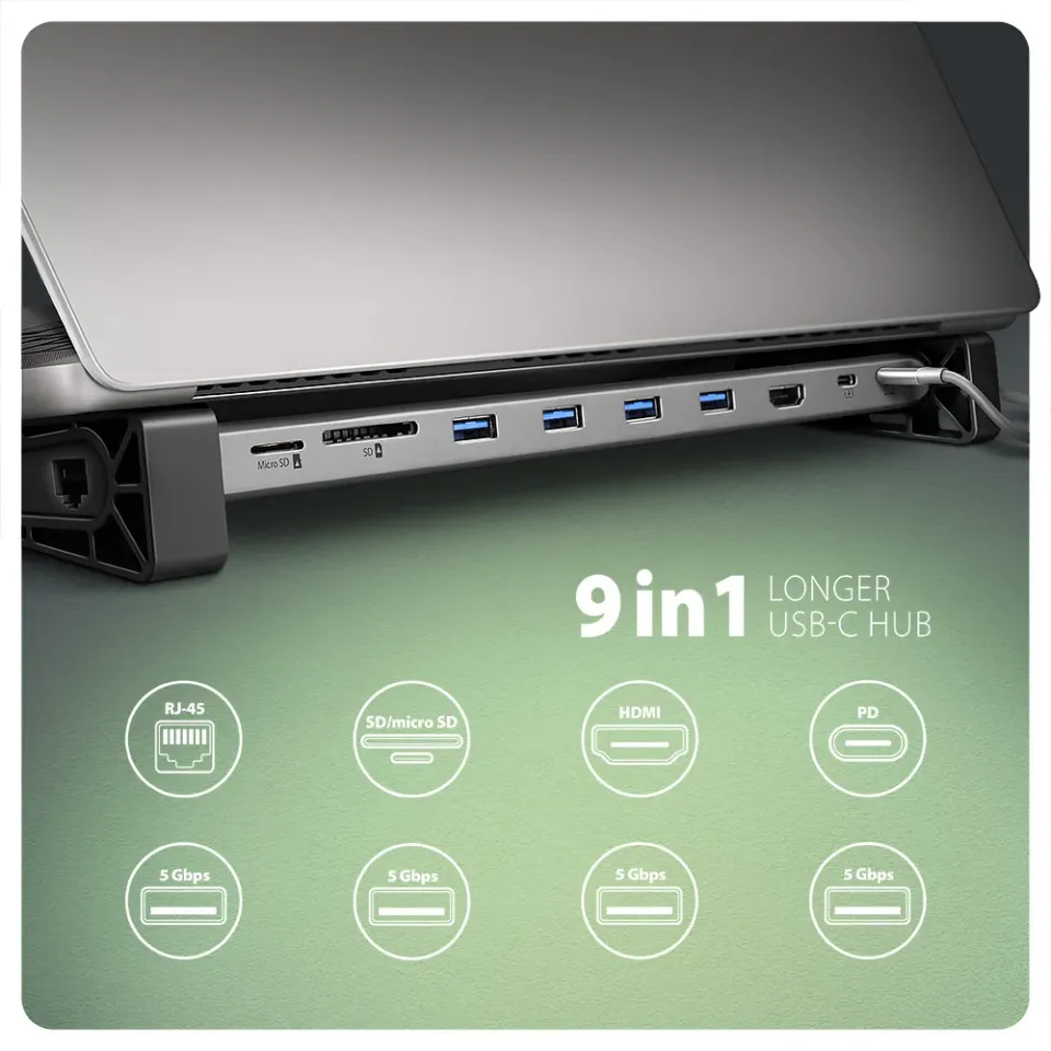 AXAGON HMC-10HLS, USB 5Gbps hub, 4x USB-A, USB-C, HDMI 4k/60Hz, PD 100W, kabel U