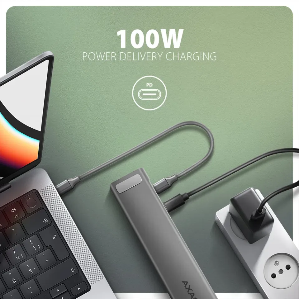 AXAGON HMC-10HLS, USB 5Gbps hub, 4x USB-A, USB-C, HDMI 4k/60Hz, PD 100W, kabel U