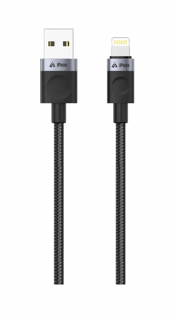 TEXTILNÍ KABEL USB-A / LIGHTNING 1M, USB 2.0 ČERNÝ