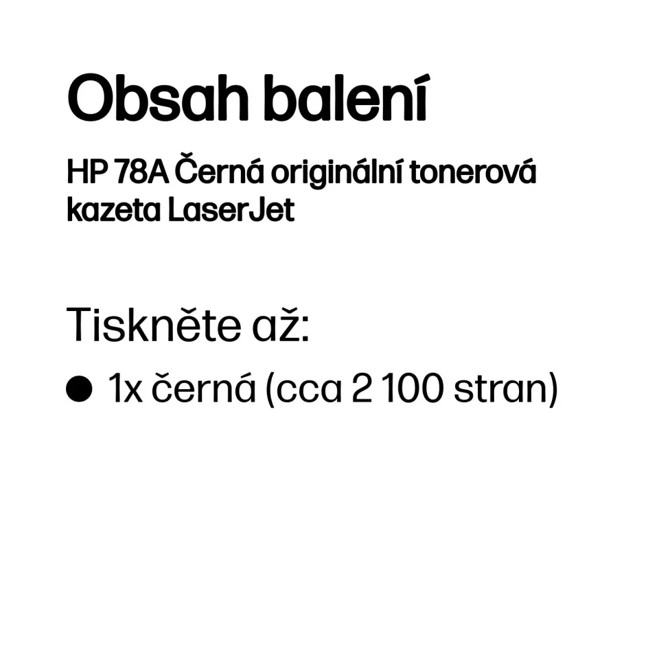 HP CE278A originální toner černý 78A black cca 2100 stran (pro LJ P1566, P1606, M1536)