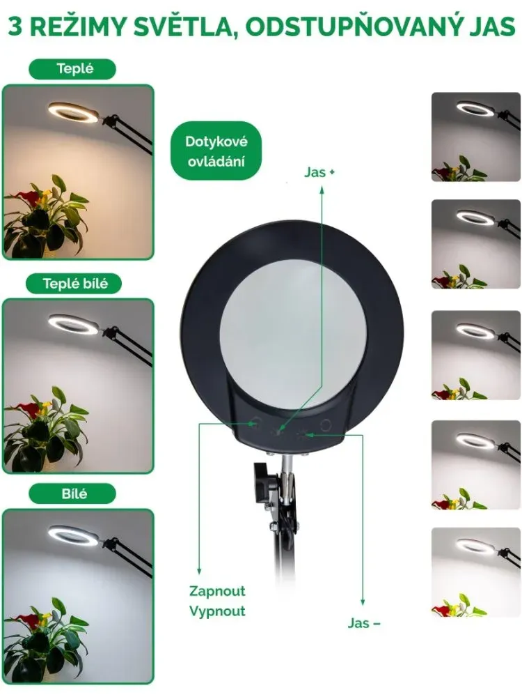 IMMAX LED stolní lampička ZOOM/ s lupou/ 12W/ 5V/2A/ 1200 lm/ stmívatelná/ černá