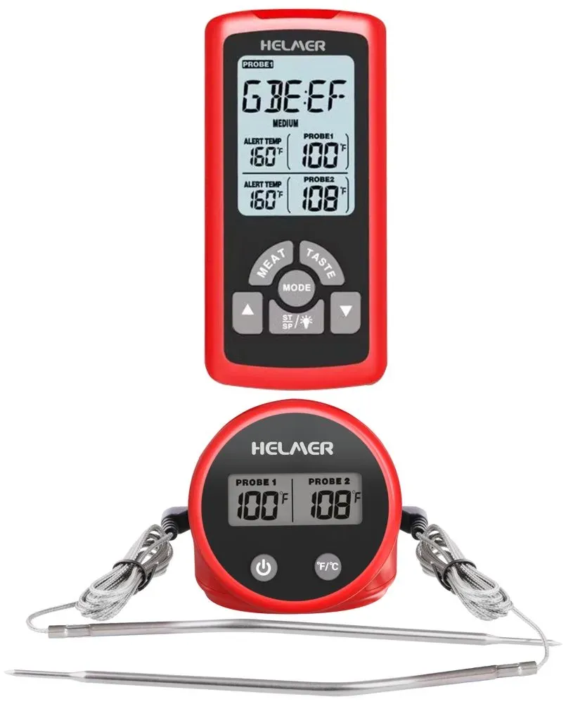 HELMER bezdrátový kuchyňský teploměr se dvěma sondami TM 26/ LCD displej/ - 50 až 300 °C/ červený